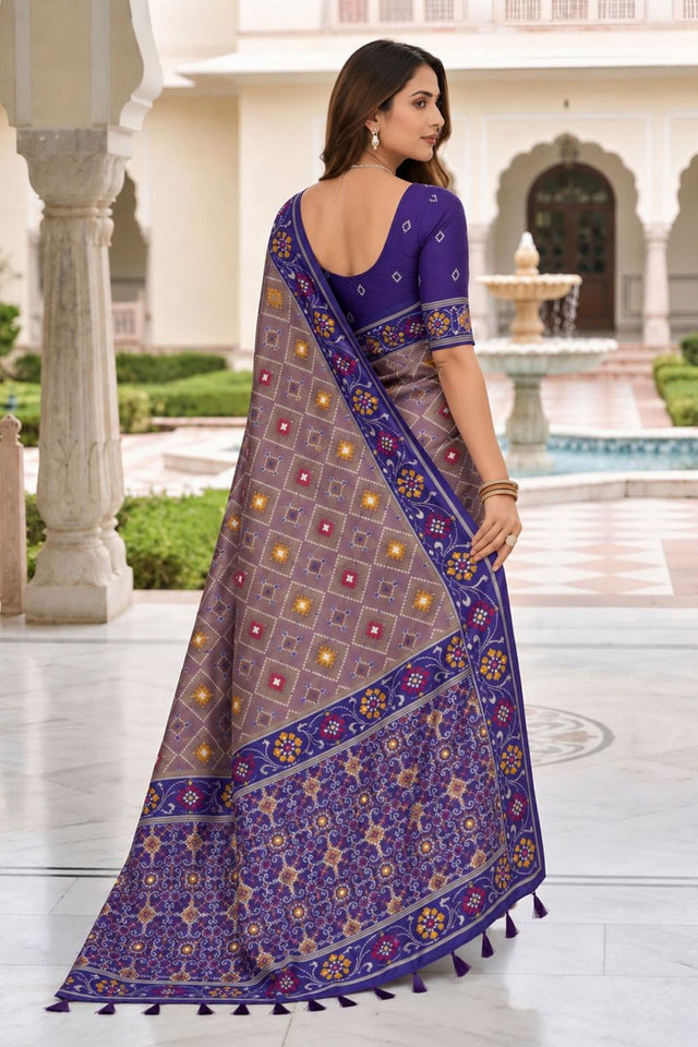 Violet Floral Woven Silk Saree (ACB1060)