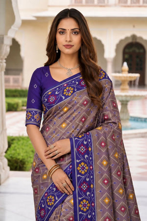 Violet Floral Woven Silk Saree (ACB1060)