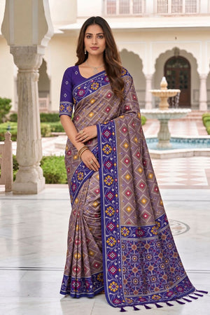 Violet Floral Woven Silk Saree (ACB1060)