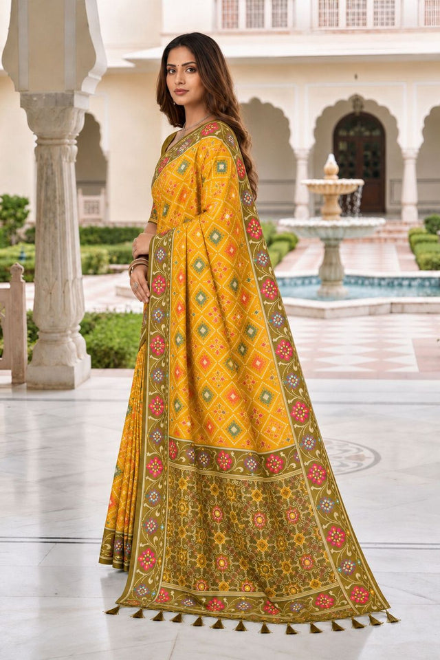 Yellow Floral Woven Silk Saree (ACB1061)