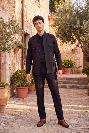 Mens Black Solid Jute Nehru Jacket (ACB1062)
