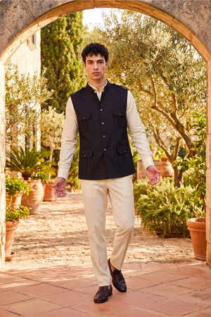 Mens Black Solid Jute Nehru Jacket (ACB1062)