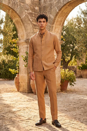 Mens Peach Solid Jute Nehru Jacket (ACB1063)