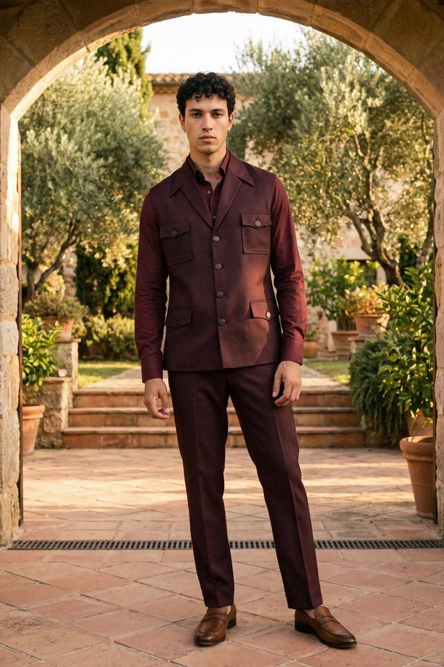 Mens Brown Solid Jute Nehru Jacket (ACB1064)