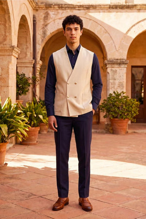 Mens Cream Solid Jute Nehru Jacket (ACB1065)