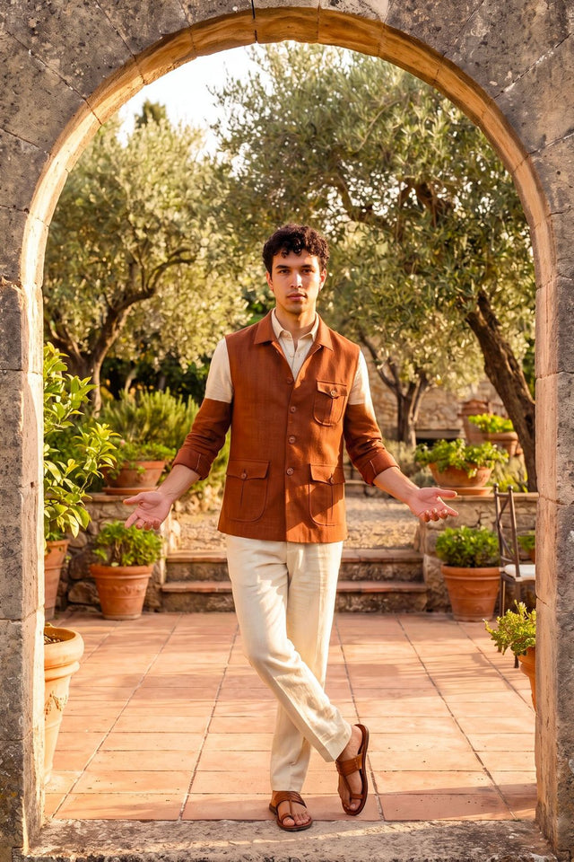 Mens Wine Solid Jute Nehru Jacket (ACB1068)