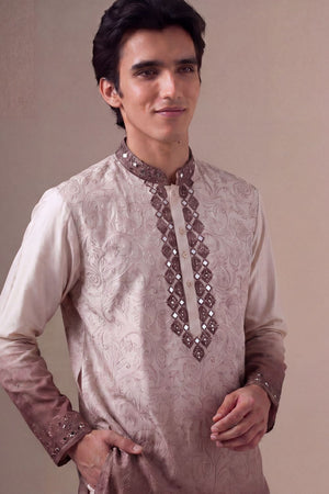 Mens Lavender Embroidered Silk Kurta Set (ACB1076)