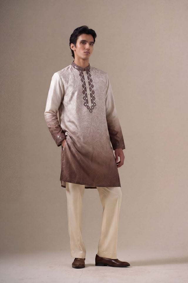 Mens Lavender Embroidered Silk Kurta Set (ACB1076)