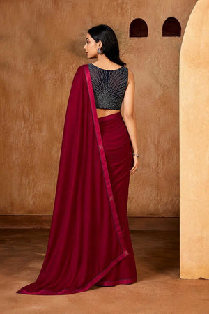 Red Solid Georgette Saree (ACB1082)