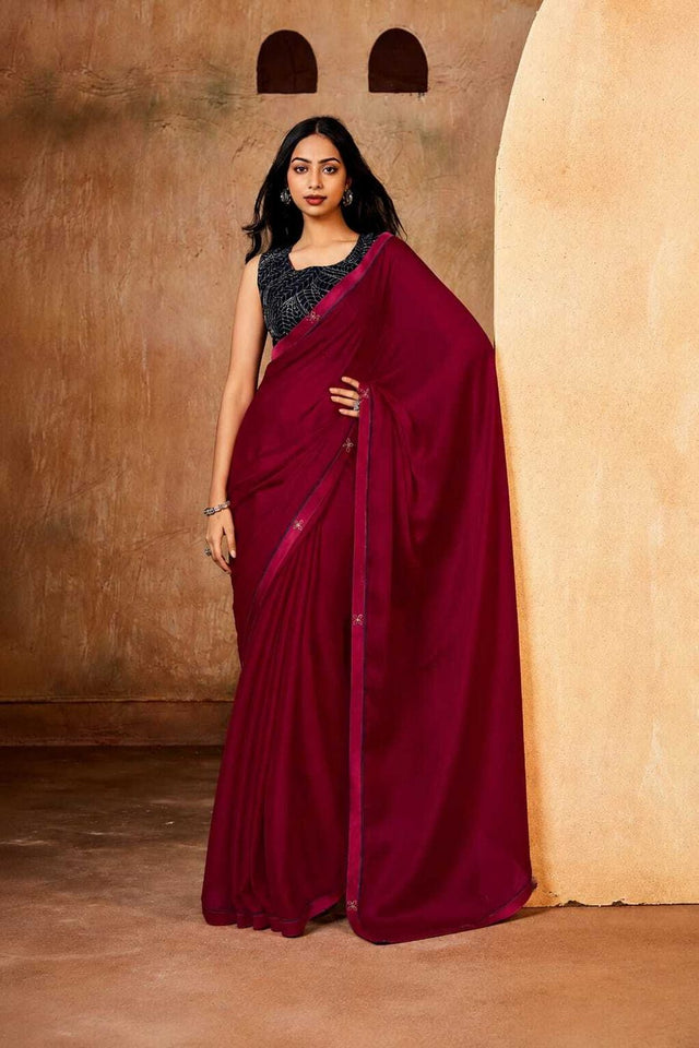 Red Solid Georgette Saree (ACB1082)