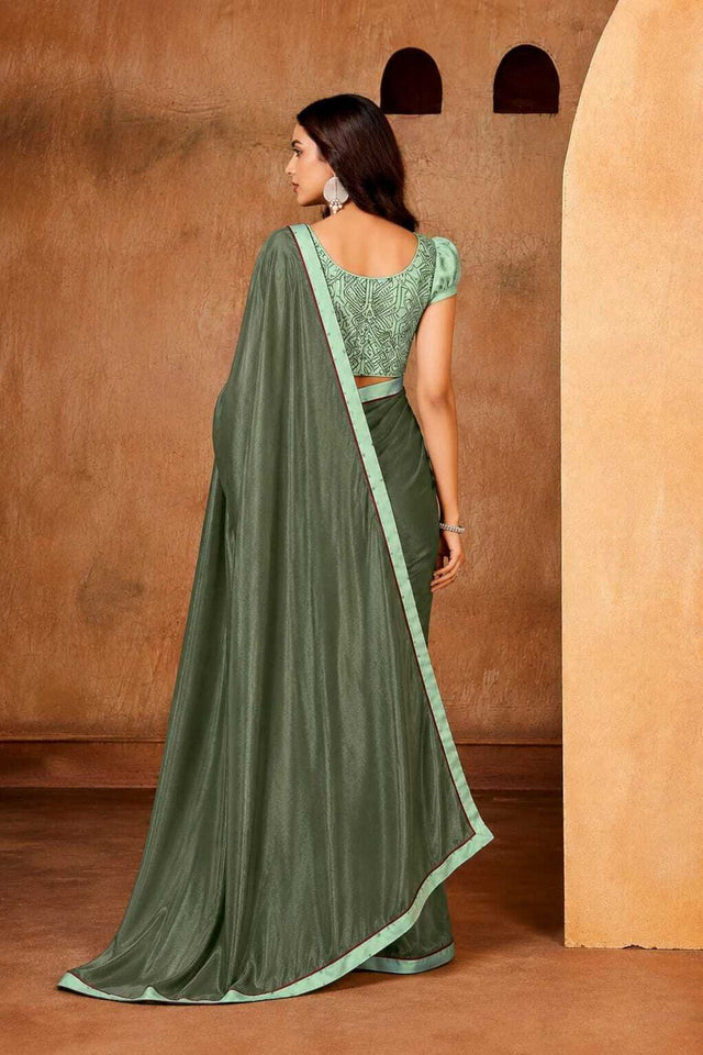 Green Solid Georgette Saree (ACB1083)