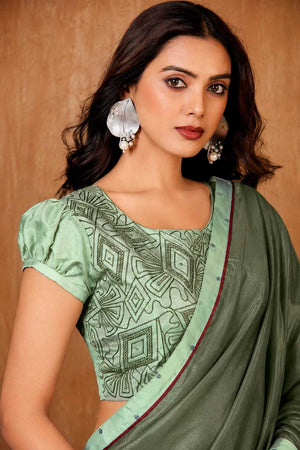 Green Solid Georgette Saree (ACB1083)