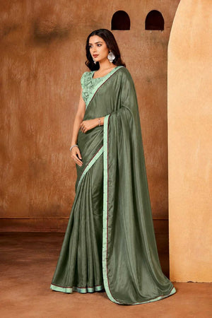 Green Solid Georgette Saree (ACB1083)
