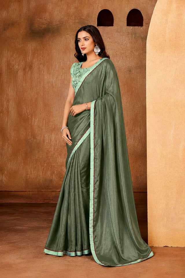 Green Solid Georgette Saree (ACB1083)