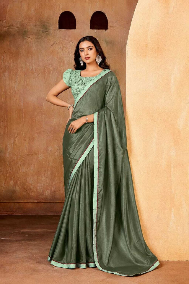 Green Solid Georgette Saree (ACB1083)