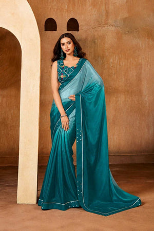 Blue Solid Georgette Saree (ACB1084)