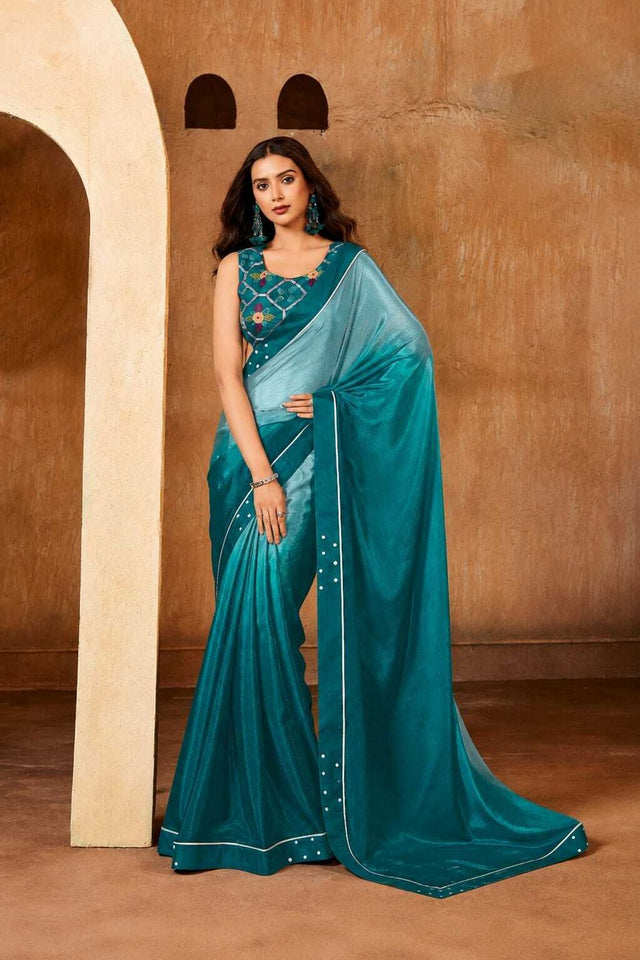 Blue Solid Georgette Saree (ACB1084)