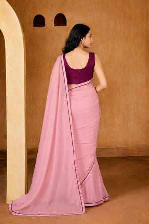 Pink Solid Georgette Saree (ACB1086)