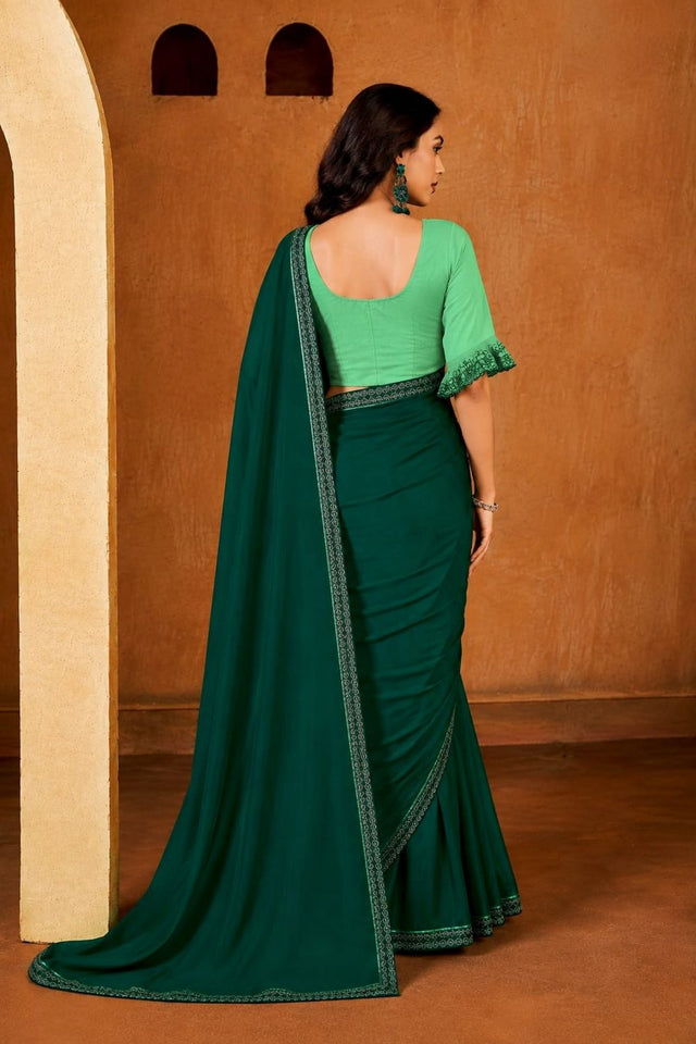 Green Solid Georgette Saree (ACB1087)