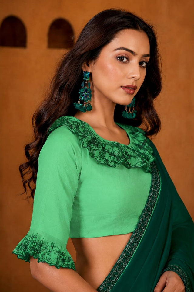 Green Solid Georgette Saree (ACB1087)
