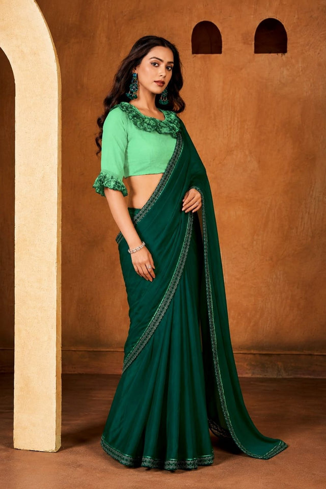 Green Solid Georgette Saree (ACB1087)