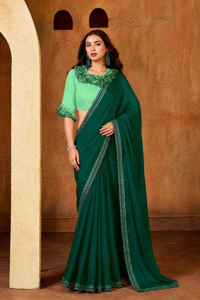 Green Solid Georgette Saree (ACB1087)