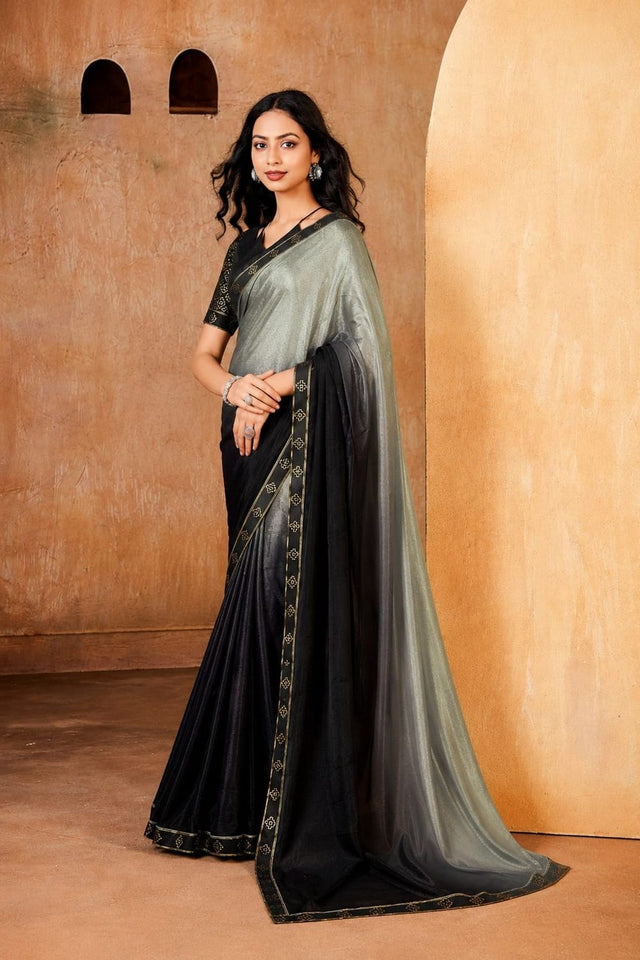 Multi Color Solid Georgette Saree (ACB1088)