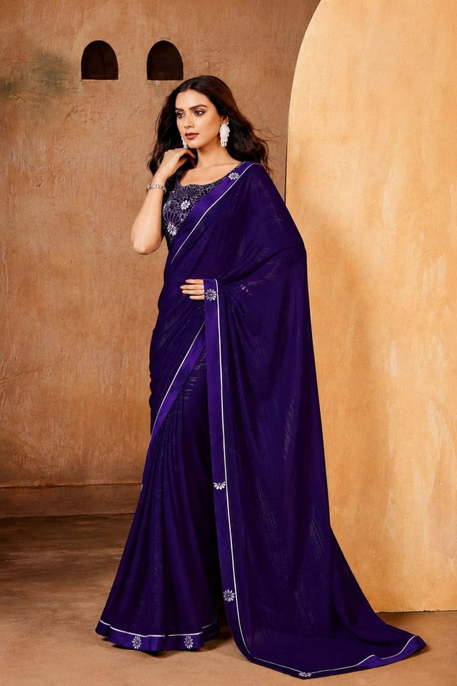 Purple Solid Georgette Saree (ACB1089)