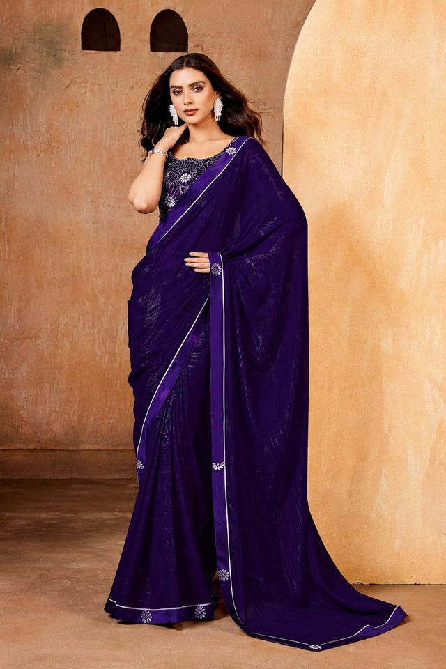 Purple Solid Georgette Saree (ACB1089)
