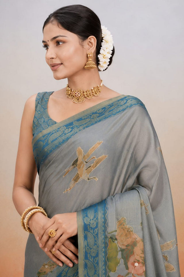 Blue Printed Kanjivaram Saree (ACB1090)