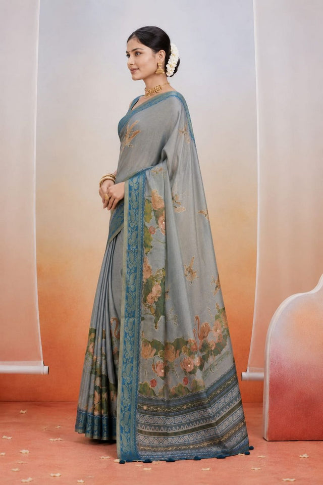 Blue Printed Kanjivaram Saree (ACB1090)