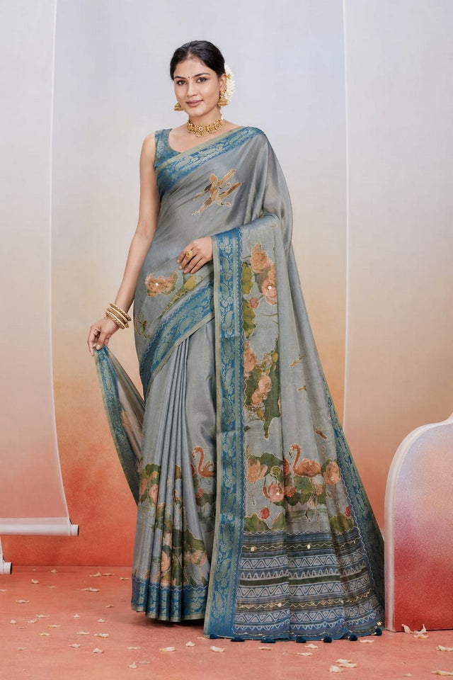 Blue Printed Kanjivaram Saree (ACB1090)
