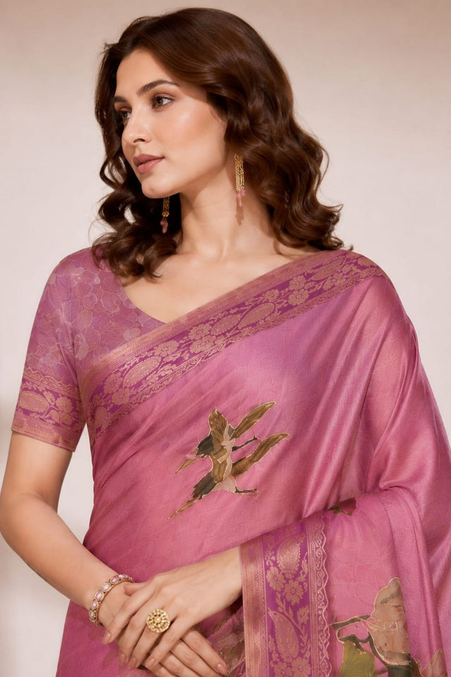 Pink Printed Kanjivaram Saree (ACB1091)