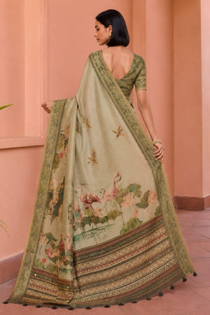 Beige Printed Kanjivaram Saree (ACB1092)
