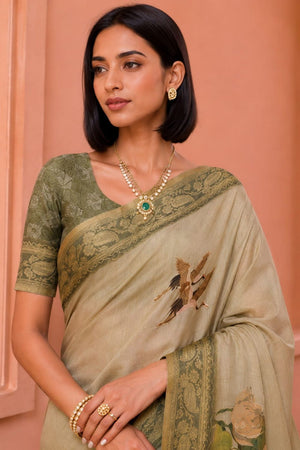 Beige Printed Kanjivaram Saree (ACB1092)