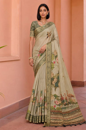 Beige Printed Kanjivaram Saree (ACB1092)