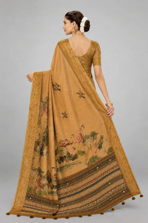 Mustard Printed Kanjivaram Saree (ACB1093)