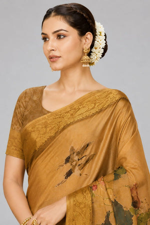 Mustard Printed Kanjivaram Saree (ACB1093)