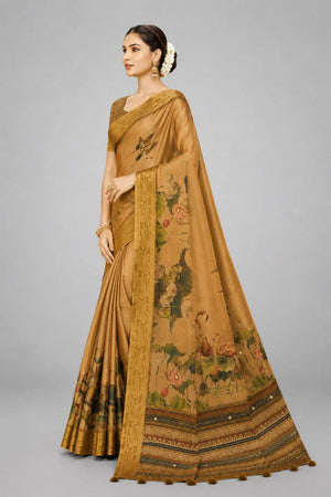 Mustard Printed Kanjivaram Saree (ACB1093)