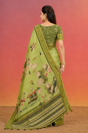 Olive Green Printed Kanjivaram Saree (ACB1095)