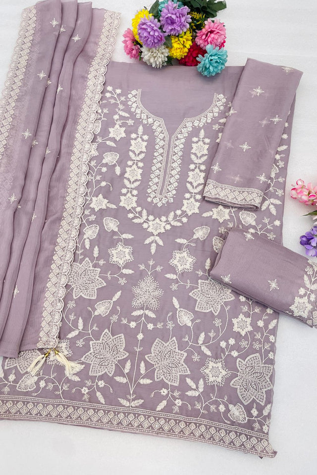Lavender Floral Embroidered Georgette Sharara Suit (ACB1096)