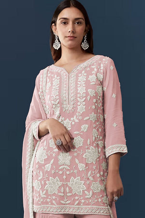 Peach Floral Embroidered Georgette Sharara Suit (ACB1097)