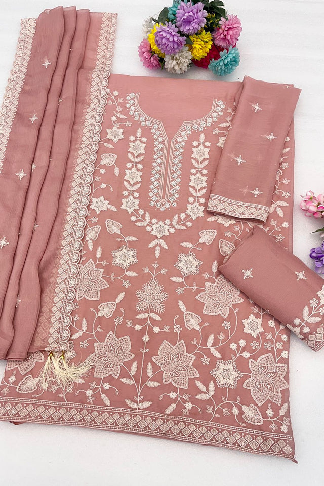 Peach Floral Embroidered Georgette Sharara Suit (ACB1097)