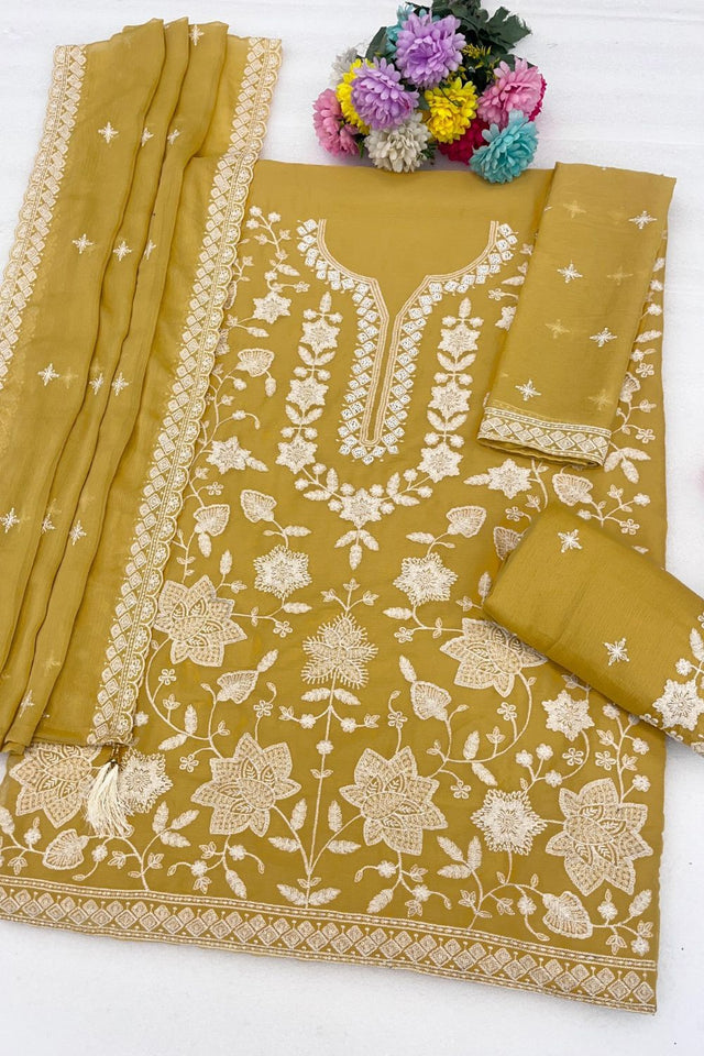 Yellow Floral Embroidered Georgette Sharara Suit (ACB1099)
