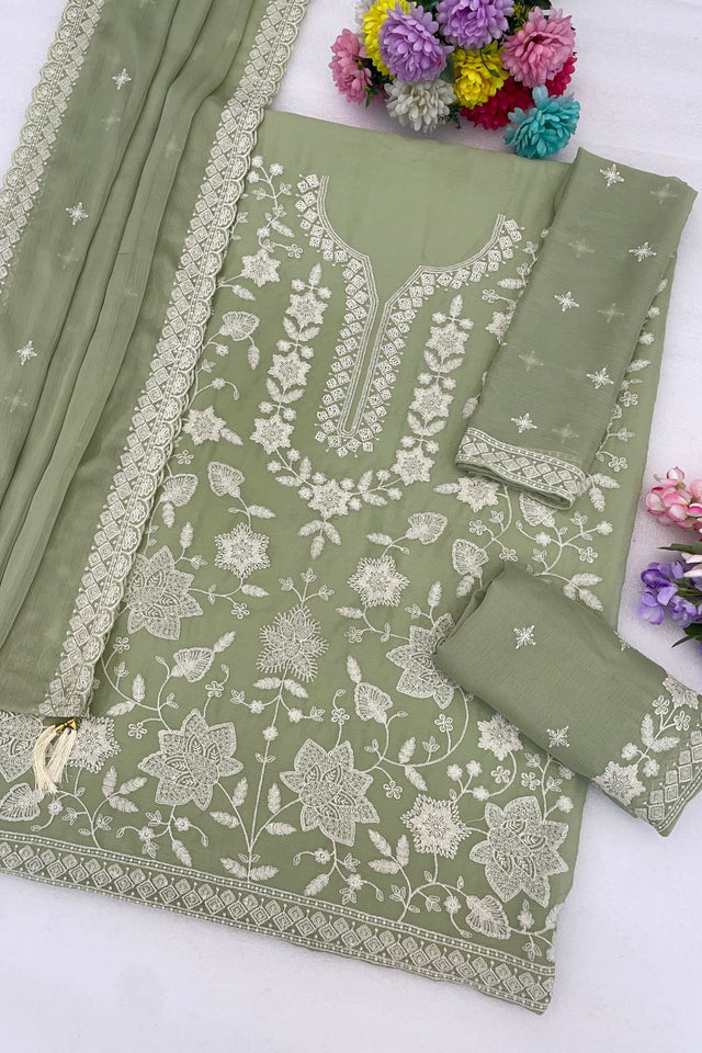 Green Floral Embroidered Georgette Sharara Suit (ACB1100)