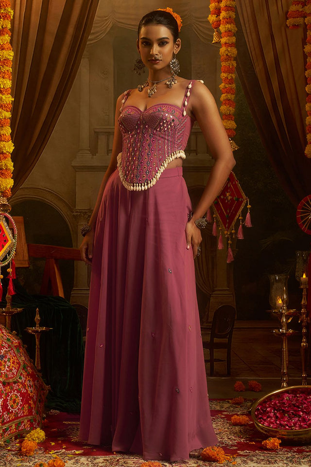 Pink Embroidered Georgette Palazzo Suit (ACB1102)