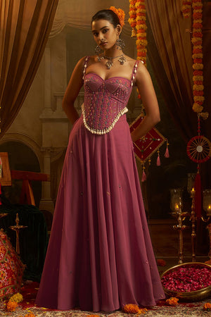 Pink Embroidered Georgette Palazzo Suit (ACB1102)