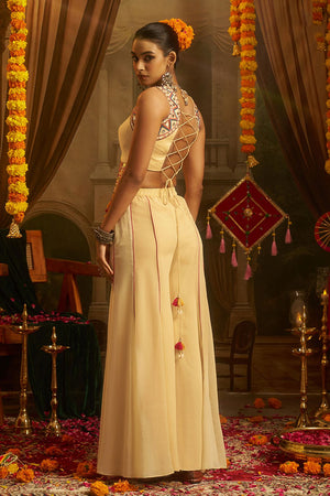 Cream Embroidered Georgette Palazzo Suit (ACB1104)