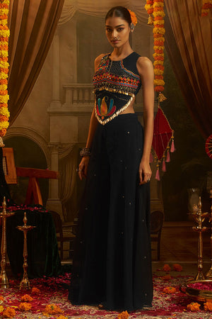 Black Embroidered Georgette Palazzo Suit (ACB1105)