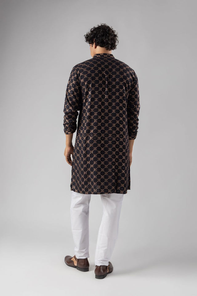 Mens Black Embroidered Rayon Kurta Set (ACB1106)